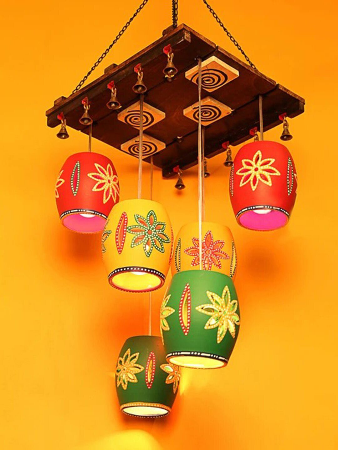 AAKRITI ART CREATIONS Brown & Green Printed Metal Ceiling Lamps-picture-40