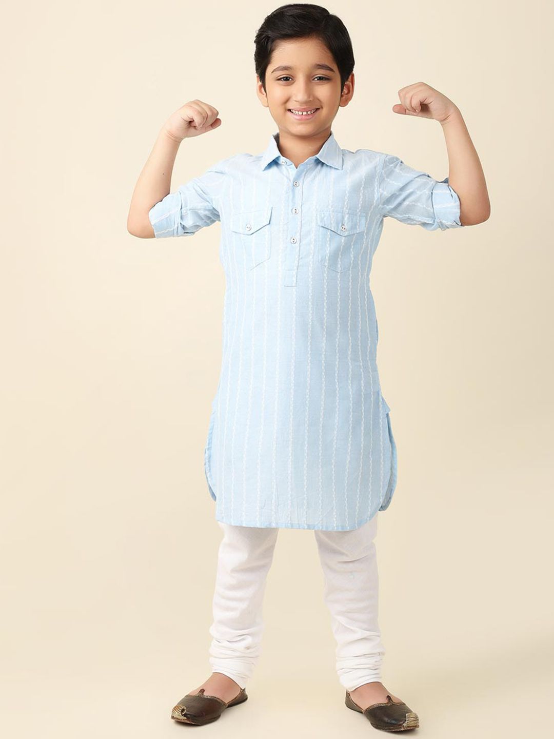 Fabindia Boys Shirt Collar Cotton Pathani Kurta-image-44
