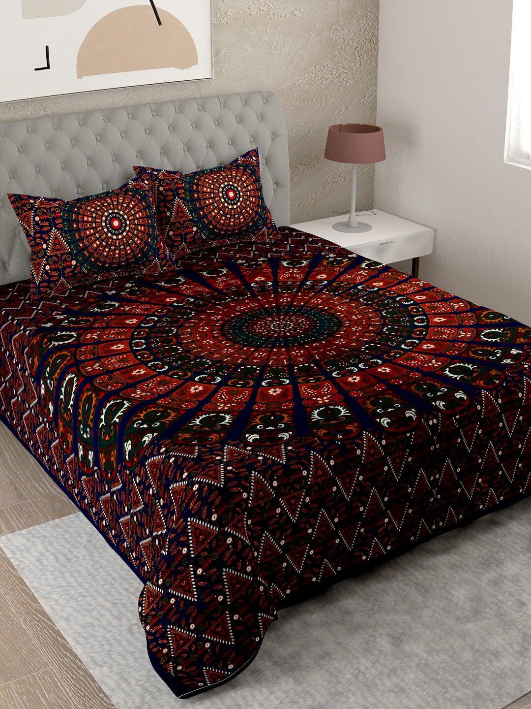 UNIQCHOICE Black & Red Printed Cotton 144 TC King Bedsheet with 2 Pillow Covers-picture-16