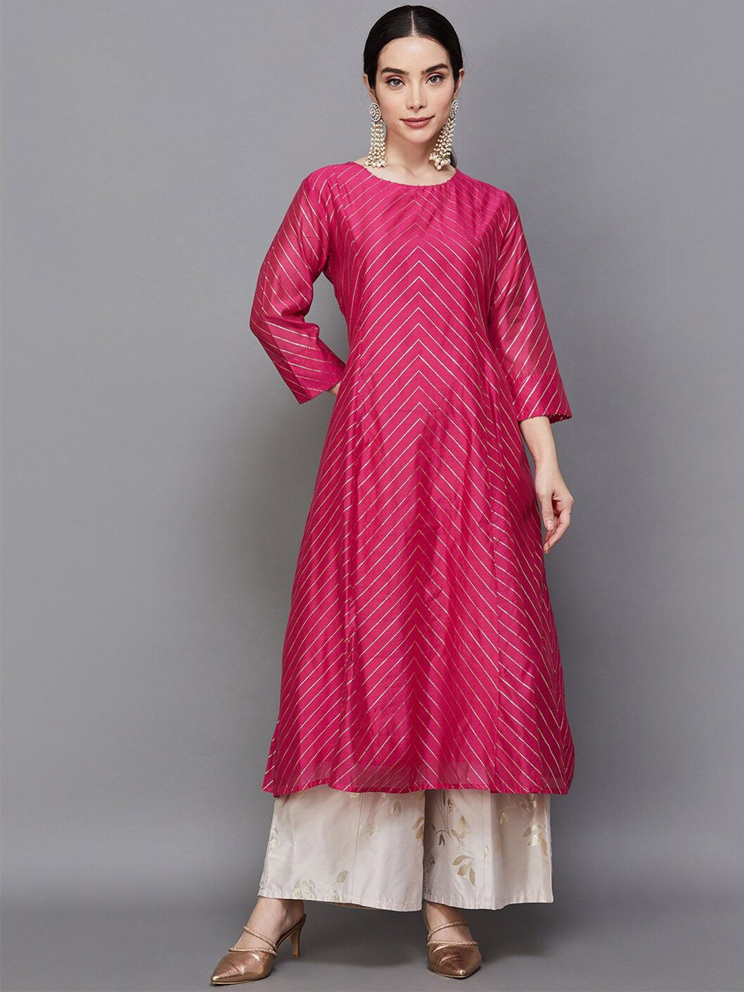 Melange by Lifestyle Striped Printed Panelled A-Line Kurta - Price