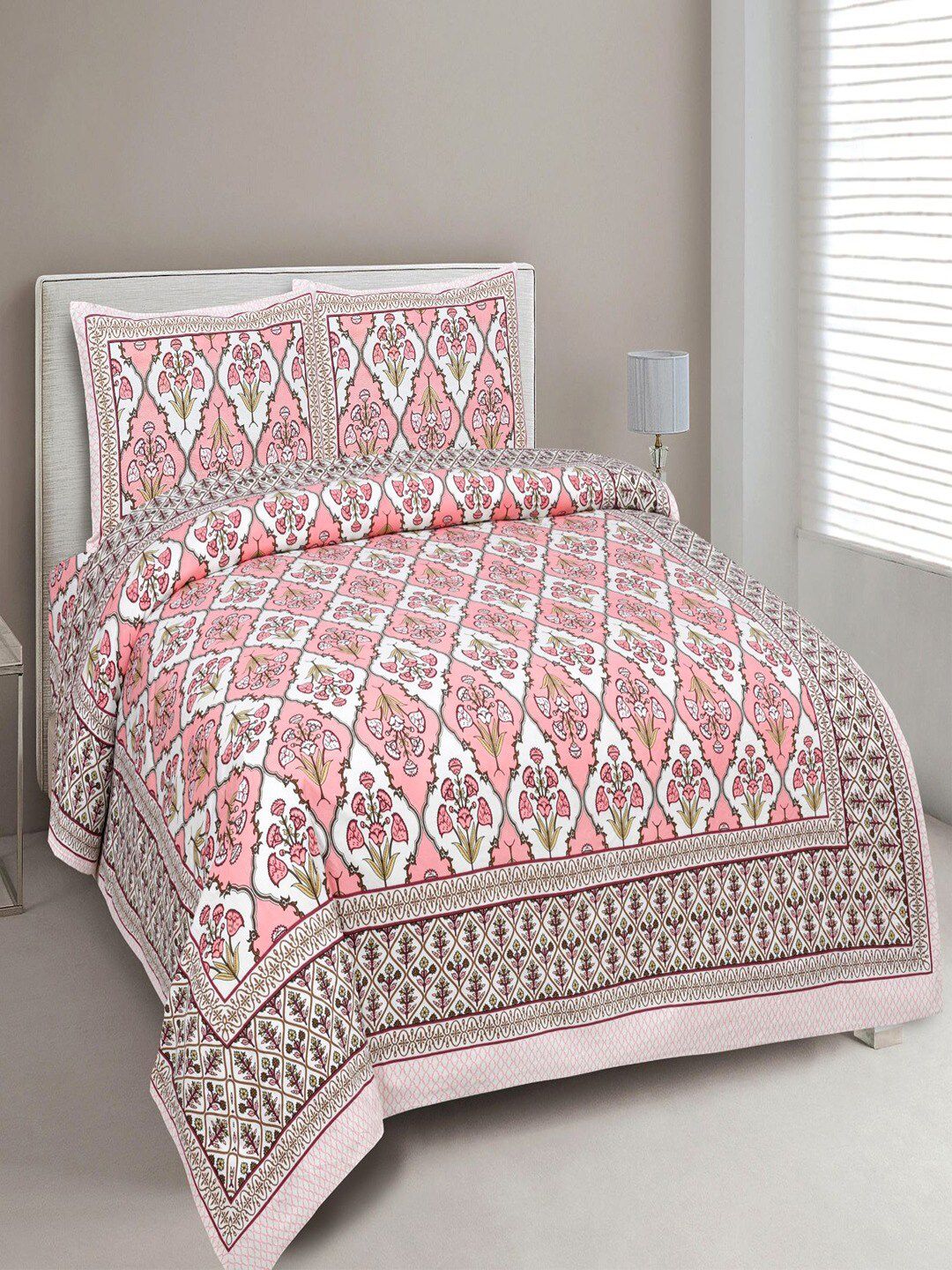 UNIQCHOICE Pink & White Floral Pure Cotton 180 TC King Bedsheet With 2 Pillow Covers-picture-20