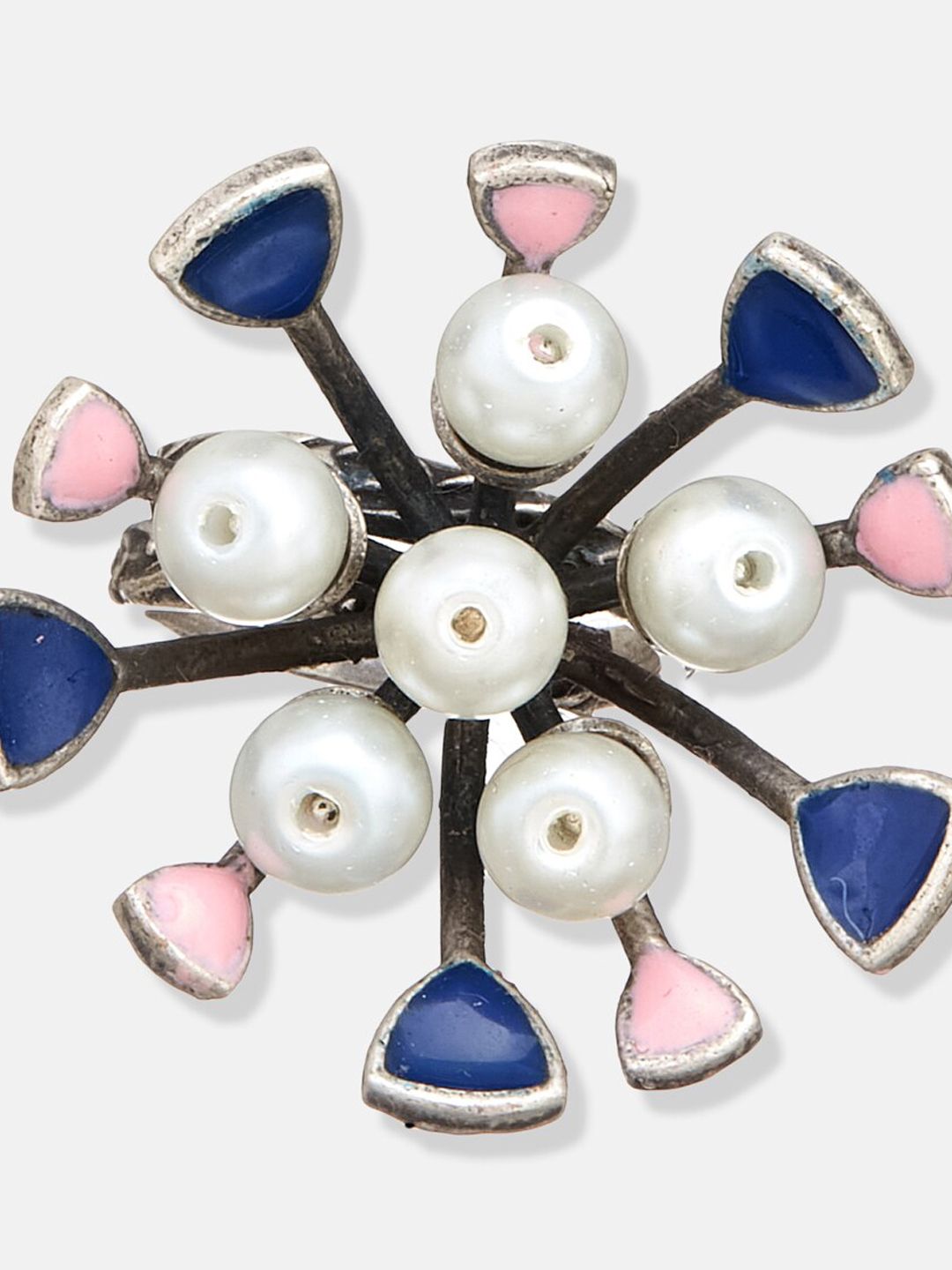 ATIBELLE Silver-Plated Stone Studded & Floral Shaped Adjustable Finger Ring