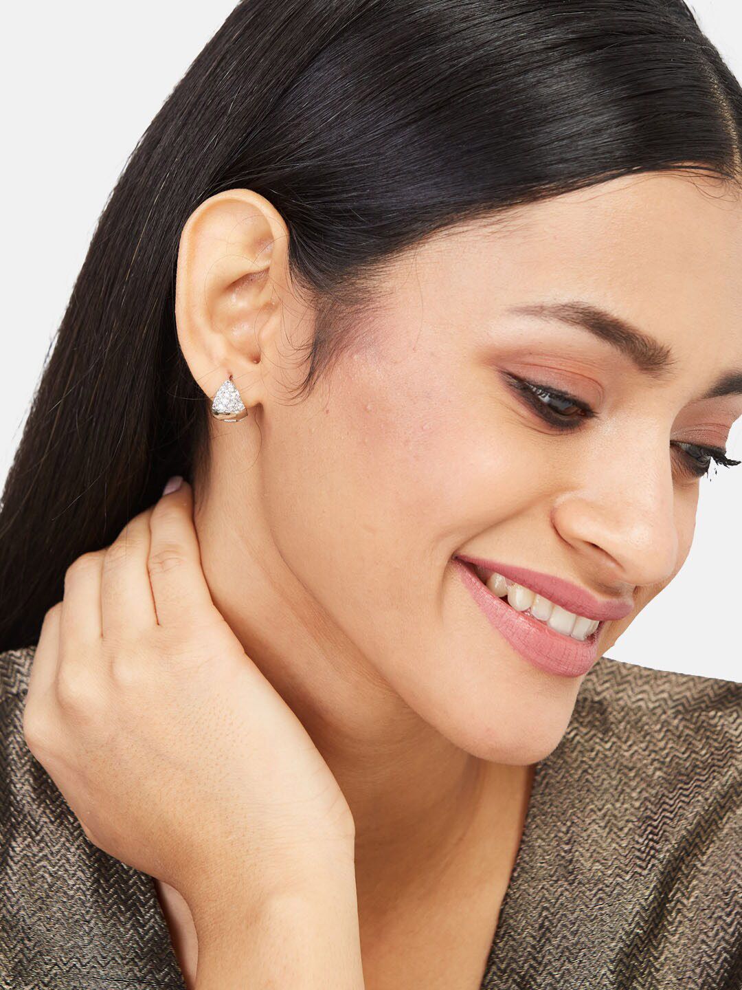 ATIBELLE Silver Plated CZ Studded Studs Earrings