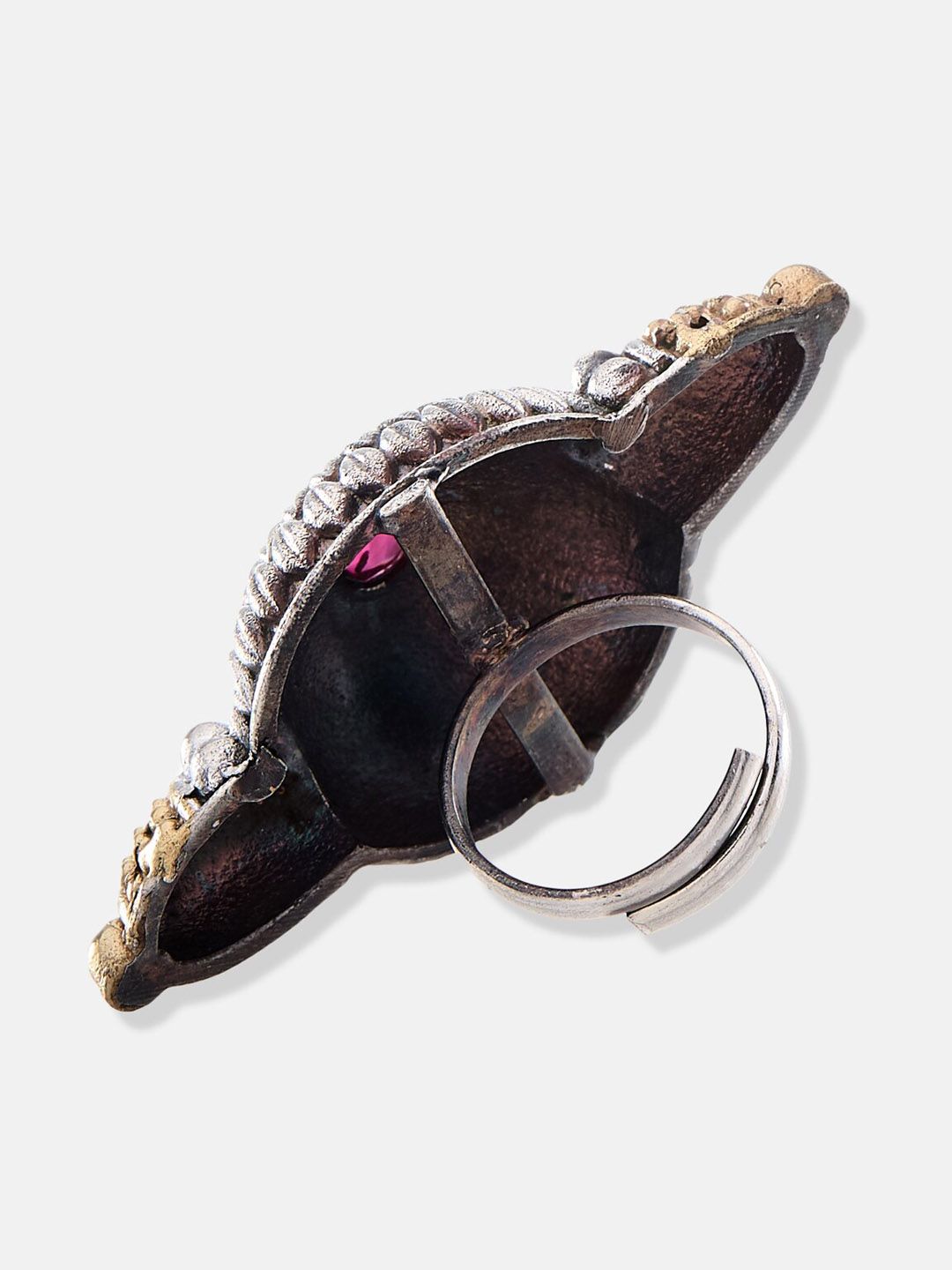 ATIBELLE Gold-Plated Ruby Stone-Studded Adjustable Finger Ring