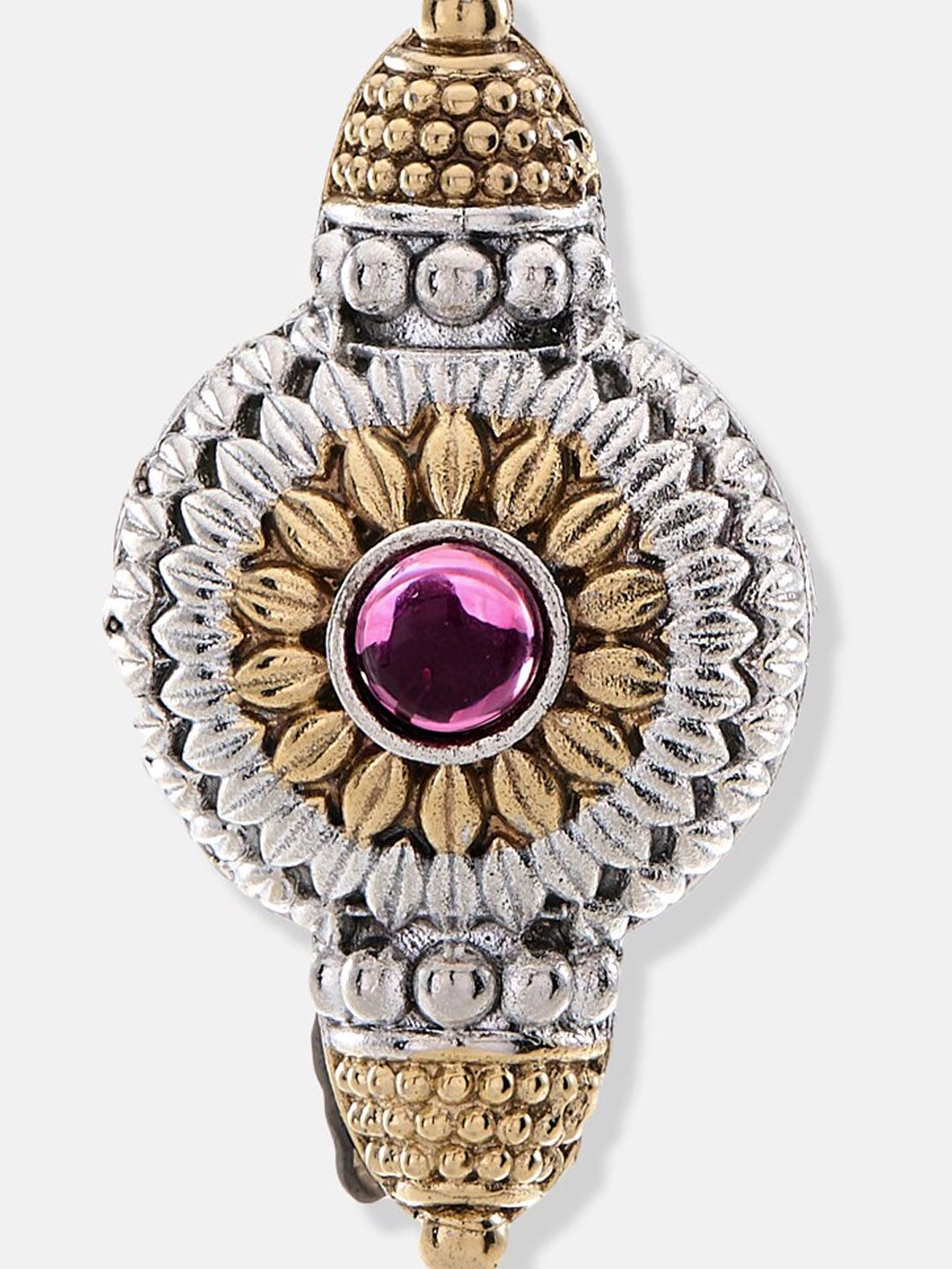 ATIBELLE Gold-Plated Ruby Stone-Studded Adjustable Finger Ring