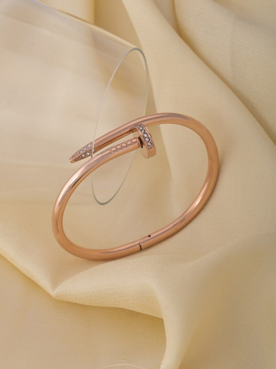 PALMONAS Rose Gold-Plated Cubic Zirconia- Studded Bangle-Style Bracelet-picture-42