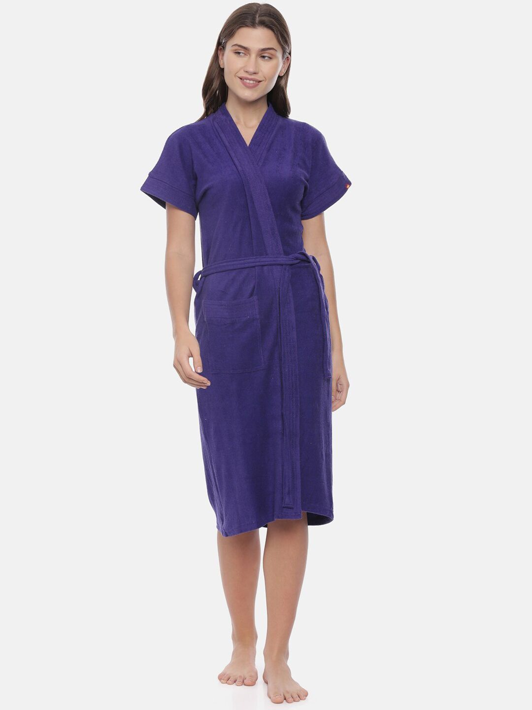 GOLDSTROMS Purple Calf-Length Tie-Up Detail Cotton Bath Robe-picture-57