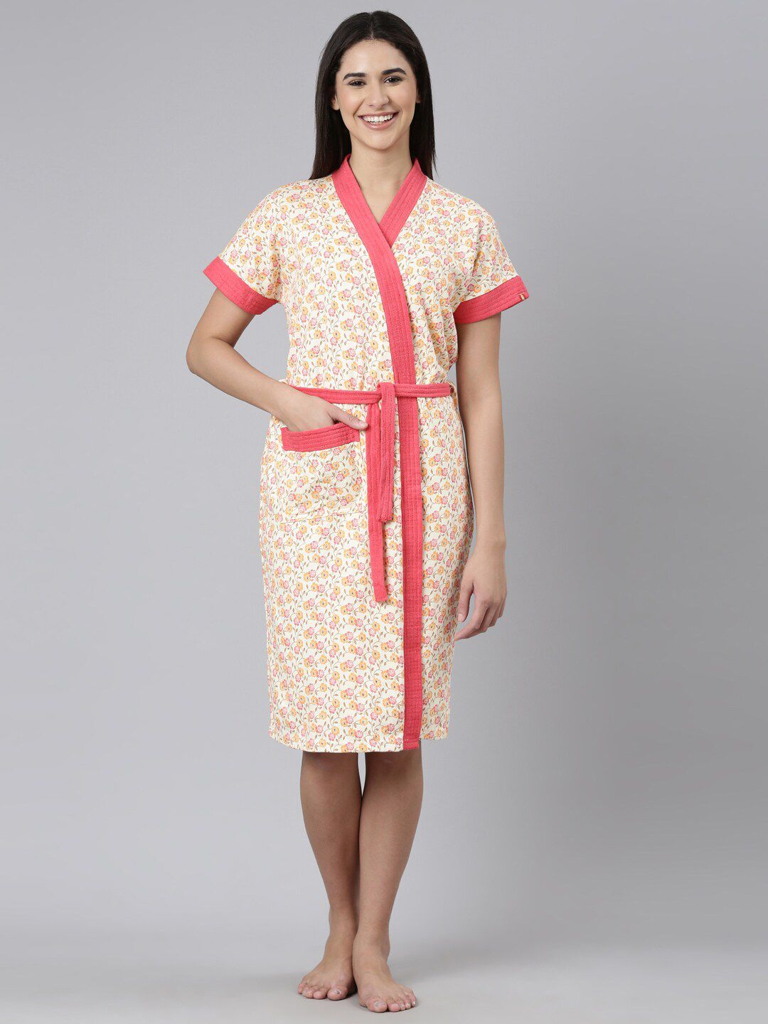 GOLDSTROMS Floral Printed Quick-Dry Cotton Bath Robe-picture-23