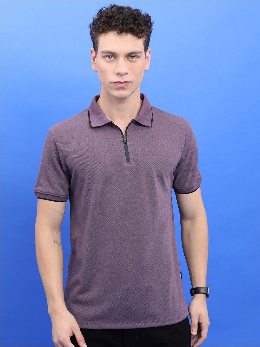 HIGHLANDER Magenta Polo Collar Slim Fit T-shirt