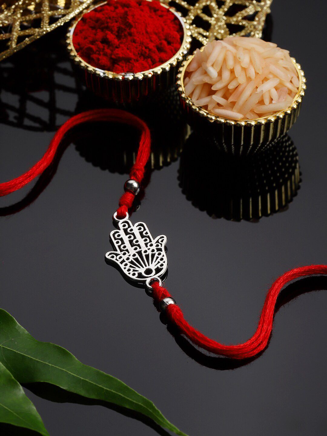 PANASH Men Silver Plated Beaded Thread Rakhi With Roli Chawal-image-30