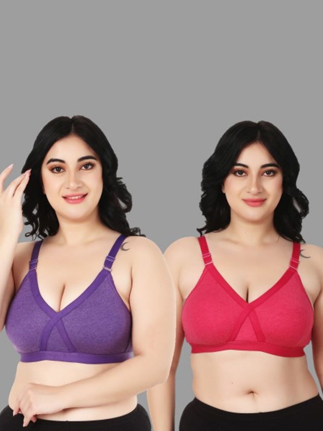 FUNAHME Pack Of 2 Full Coverage Non Padded T-shirt Bra With All Day Comfort