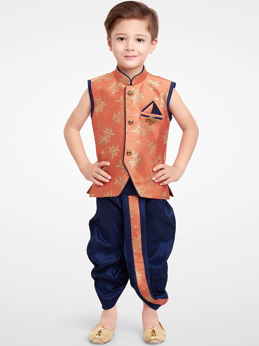 BAESD Boys Floral Woven Design Silk Cotton Straight Kurta With Dhoti Pants-picture-21