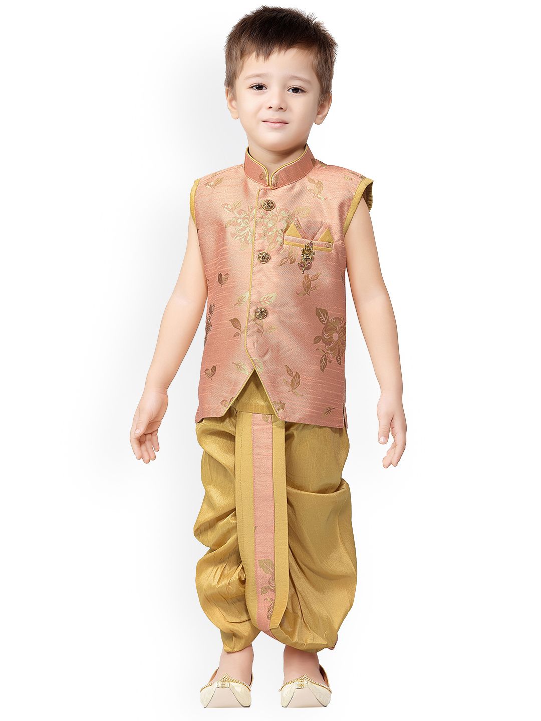 BAESD Boys Floral Woven Design Zari Regular Silk Cotton Kurta With Dhoti Pants-picture-11