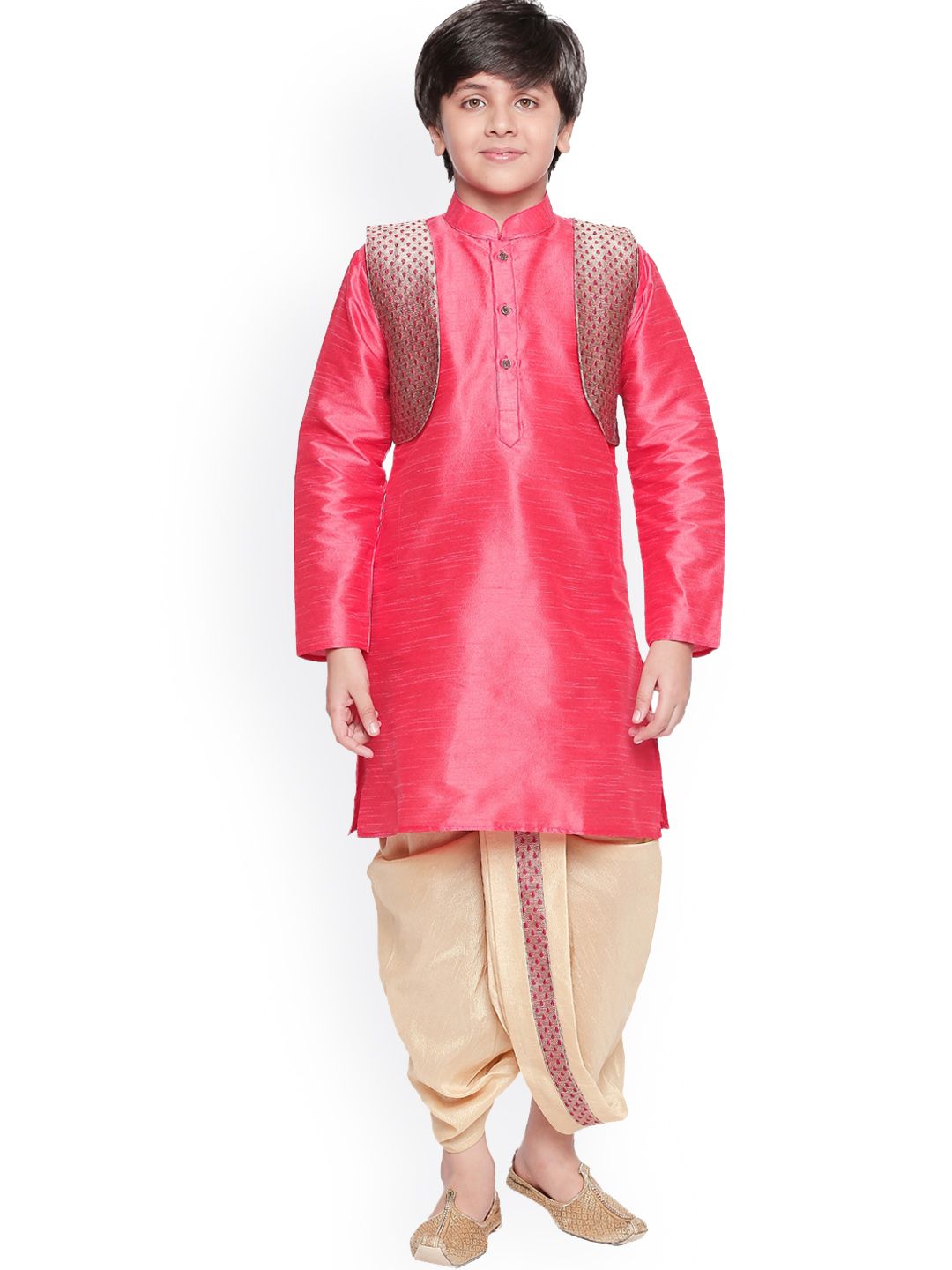 BAESD Boys Mandarin Collar Silk Cotton Kurta with Dhoti Pants & Jacket-picture-27