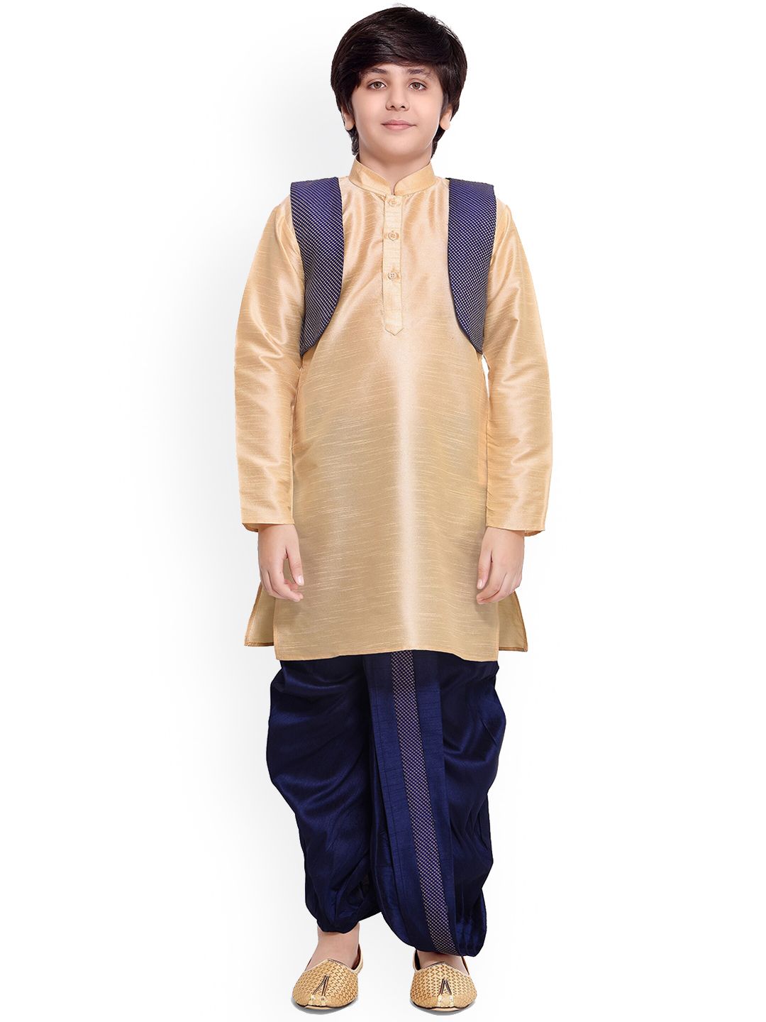 BAESD Boys Mandarin Collar Silk Cotton Kurta with Dhoti Pants & Jacket-picture-18