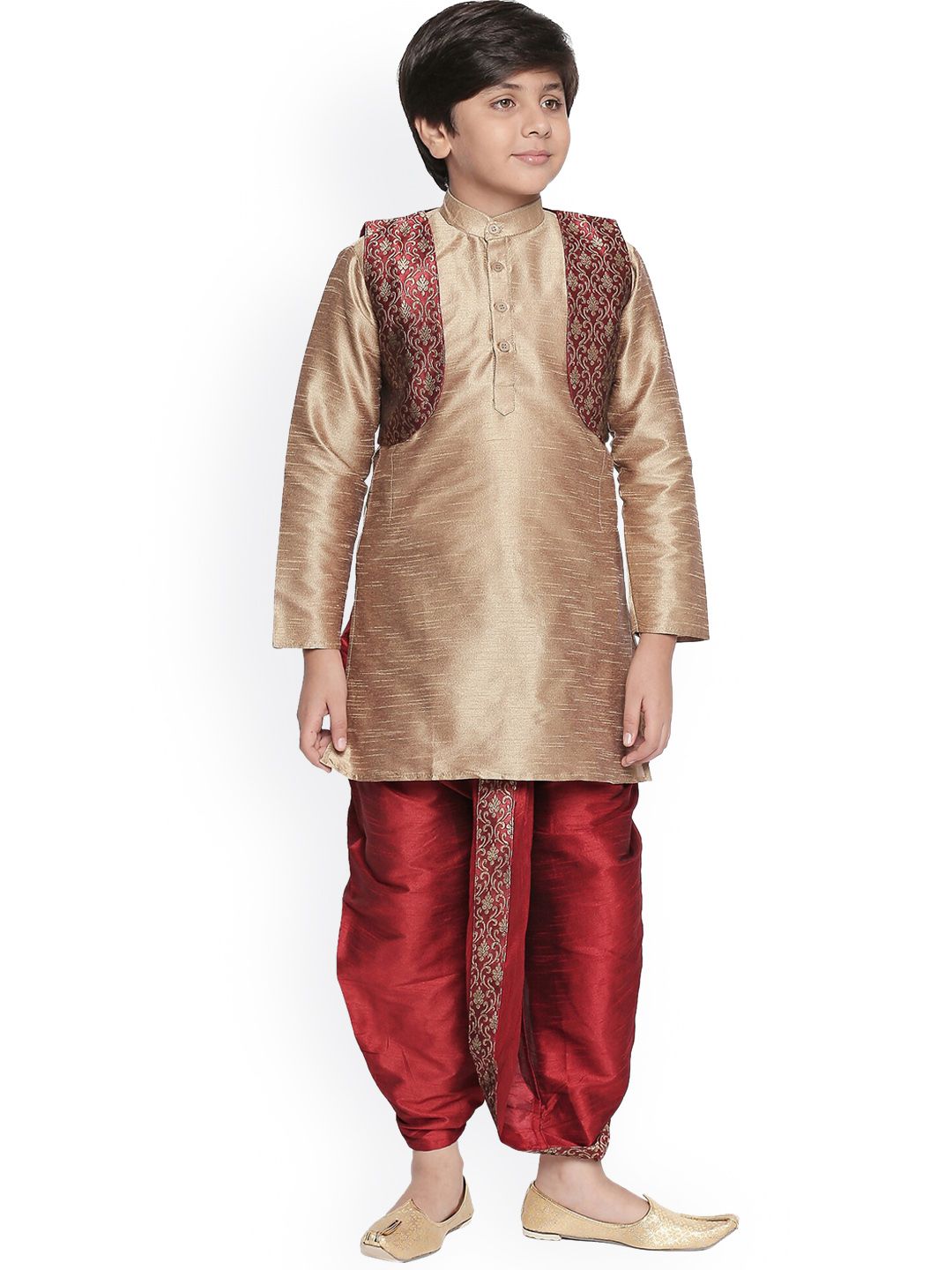 BAESD Boys Mandarin Collar Silk Cotton Kurta with Dhoti Pants & Jacket-picture-28