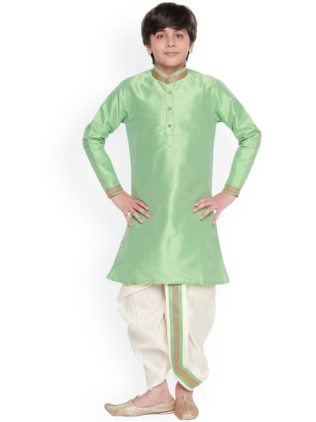 BAESD Boys Mandarin Collar Silk Cotton Kurta with Dhoti Pants-picture-10