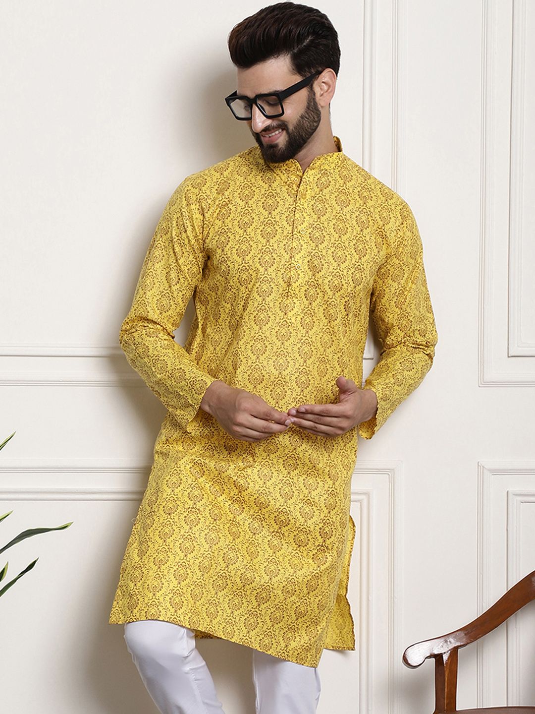 SOJANYA Ethnic Motifs Printed Band Collar Straight Kurta-picture-36