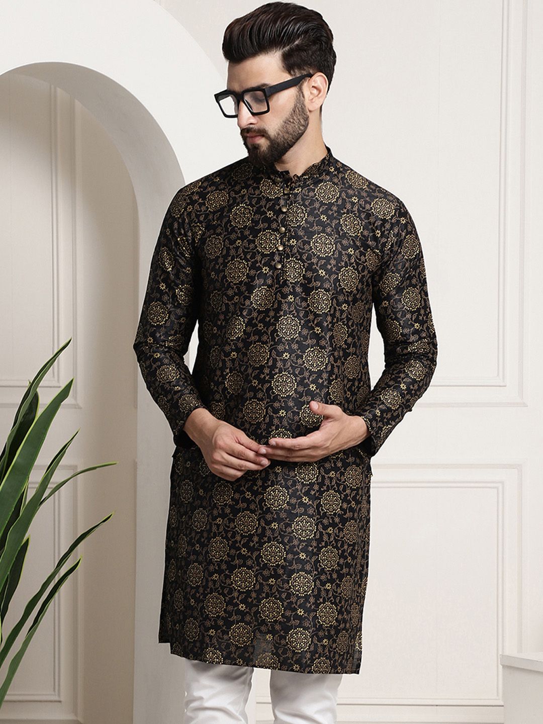 SOJANYA Floral Printed Mandarin Collar Long Sleeves Straight Kurta-picture-31