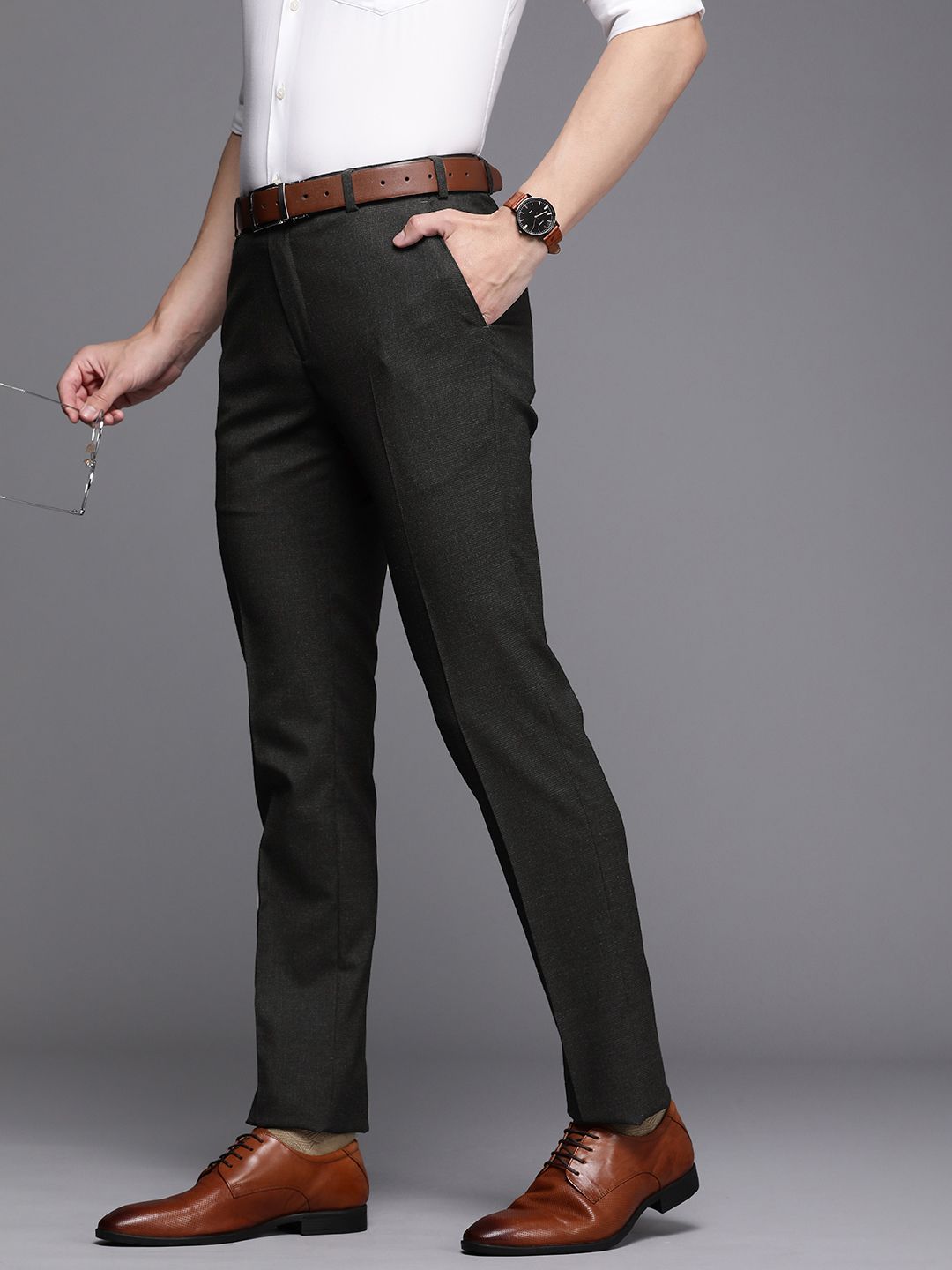 Raymond Men Textured Slim Fit Formal Trousers-picture-28