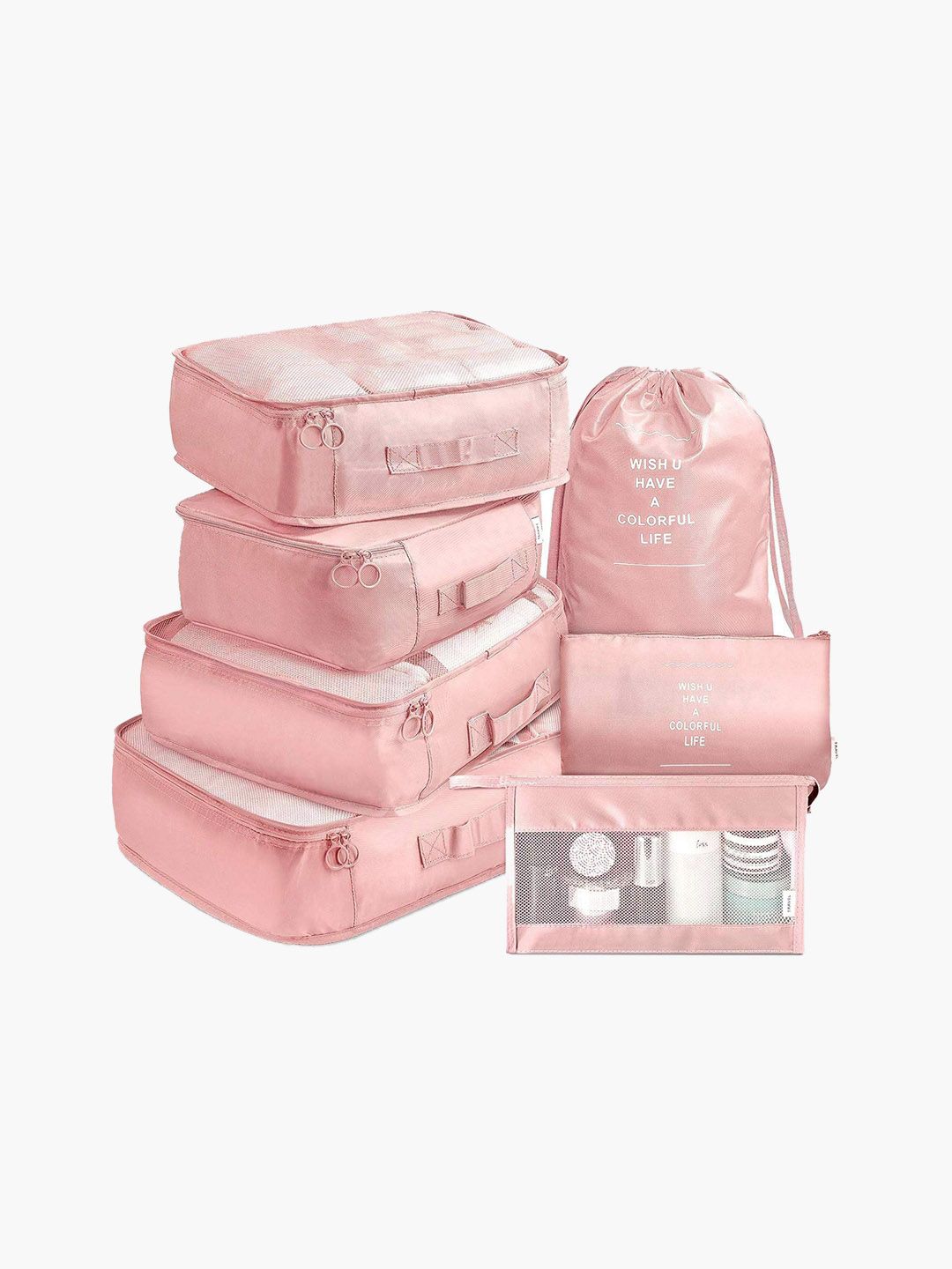 HOUSE OF QUIRK Pink 7-Pieces Lightweight Cube Travel Organisers-image-9