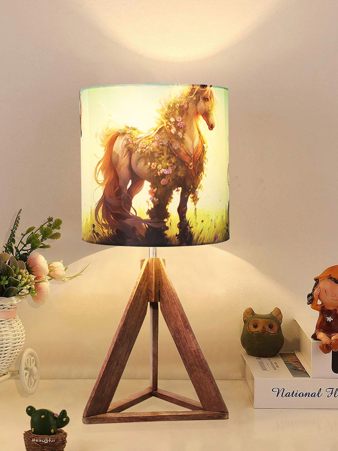 Homesake Brown & Blue Printed Triangle Table Lamps-image-36