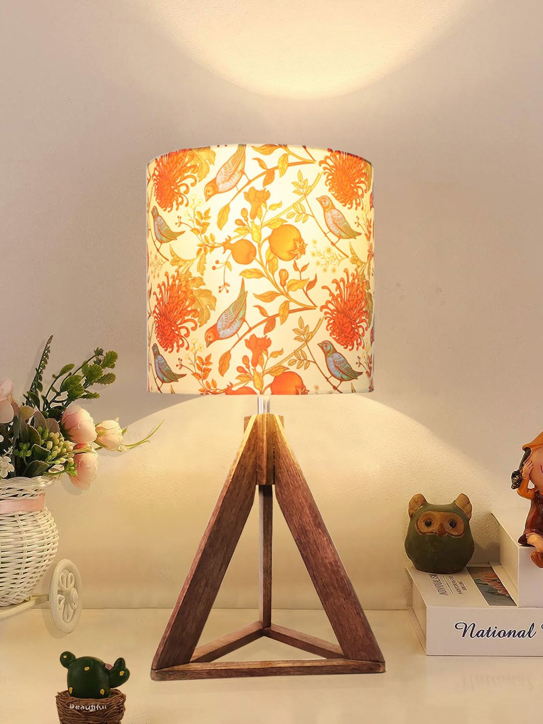 Homesake Red & Brown Printed Triangle Wooden Table Lamps-picture-44