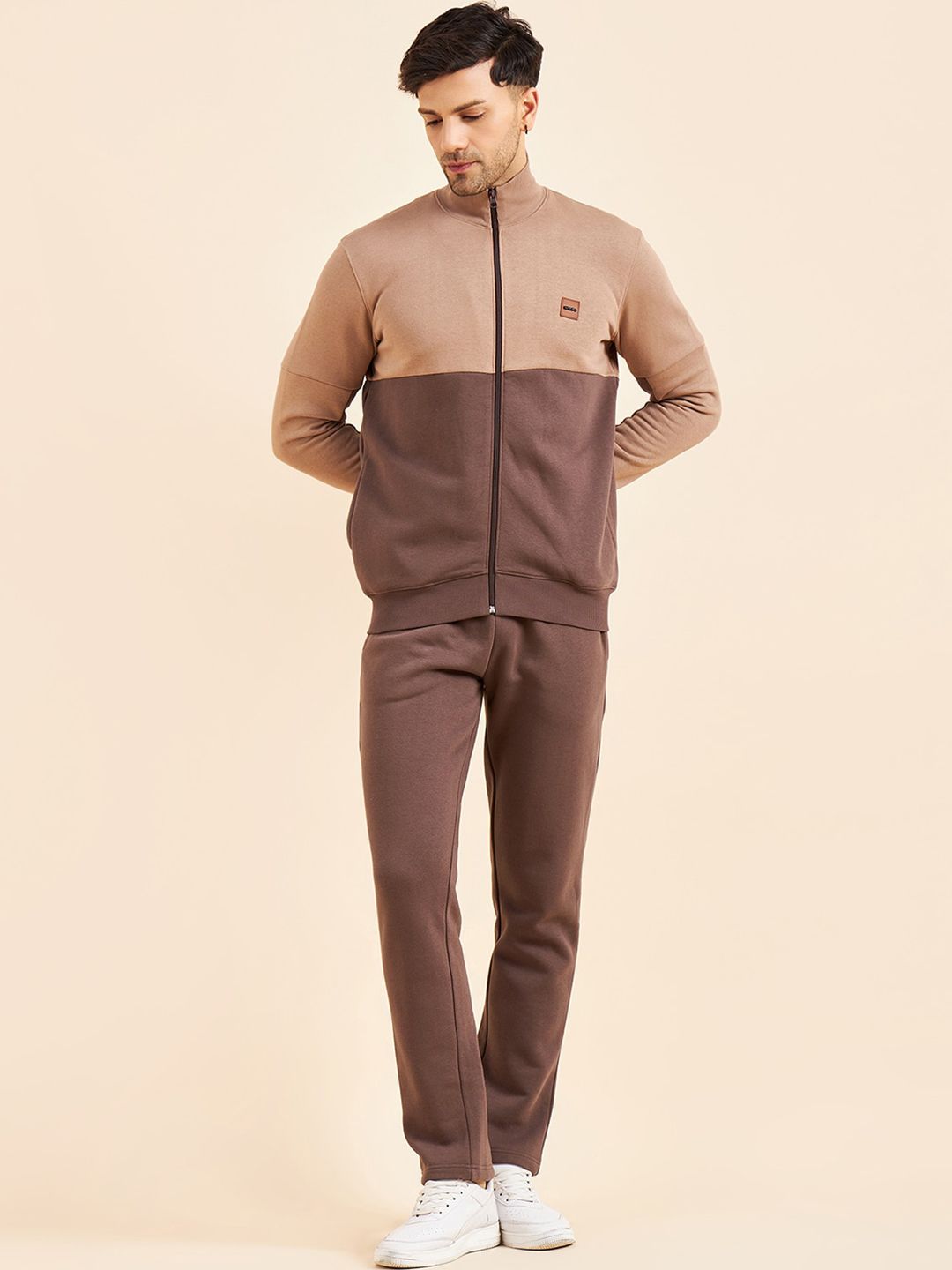Sweet Dreams Colourblocked Mock Collar Front-Open Fleece Sweatshirt & Track Pants-picture-37