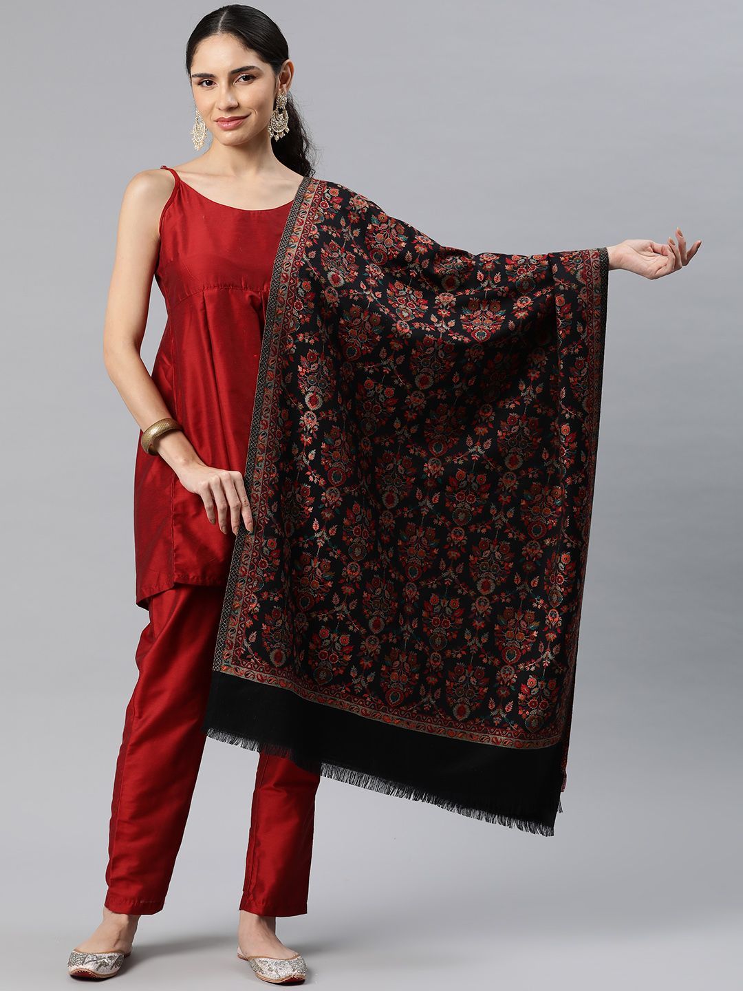 HK colours of fashion Women Floral Woven Design Pashmina Shawl-picture-13