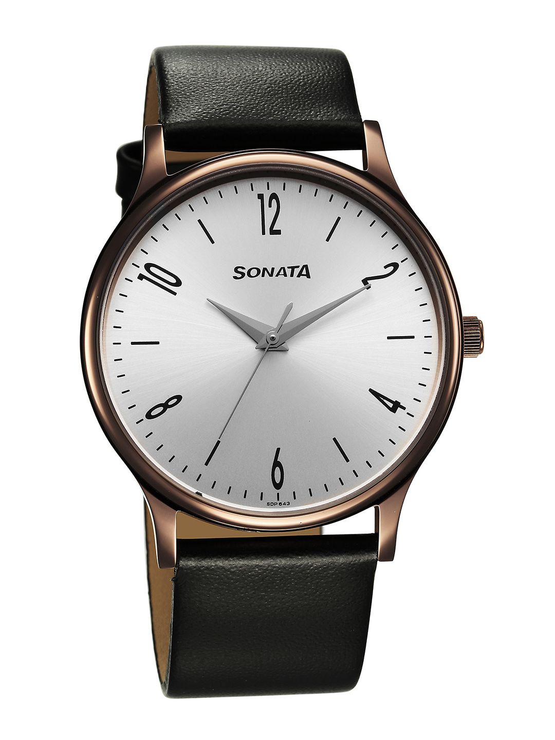 Sonata Men Brass Dial Leather Straps Analogue Watch 77105QL03W