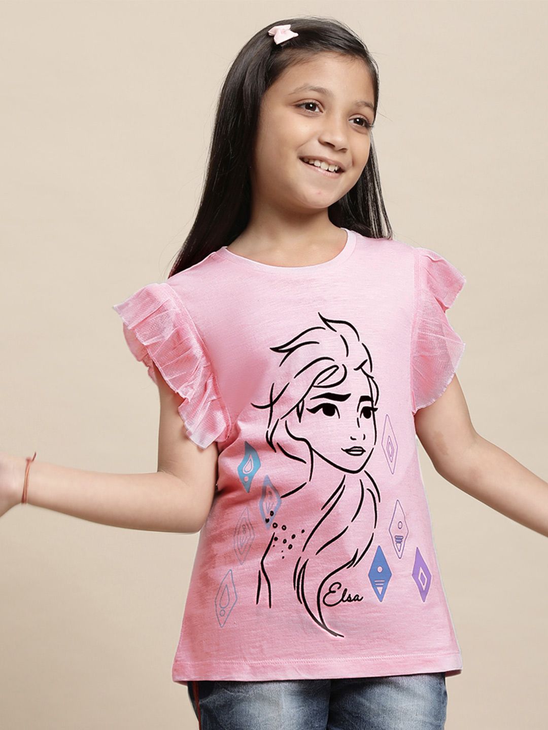 Kids Ville Girls Frozen Printed Round Neck Regular Fit Pure Cotton T-Shirt-image-8