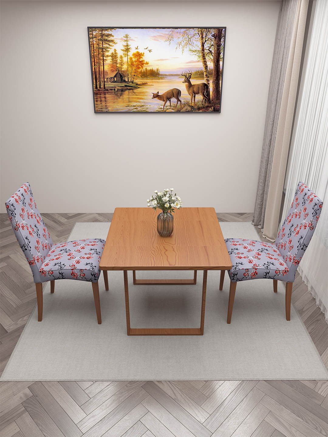 DREAM CARE Grey & Red 2 Pieces Printed Chair Covers-picture-30