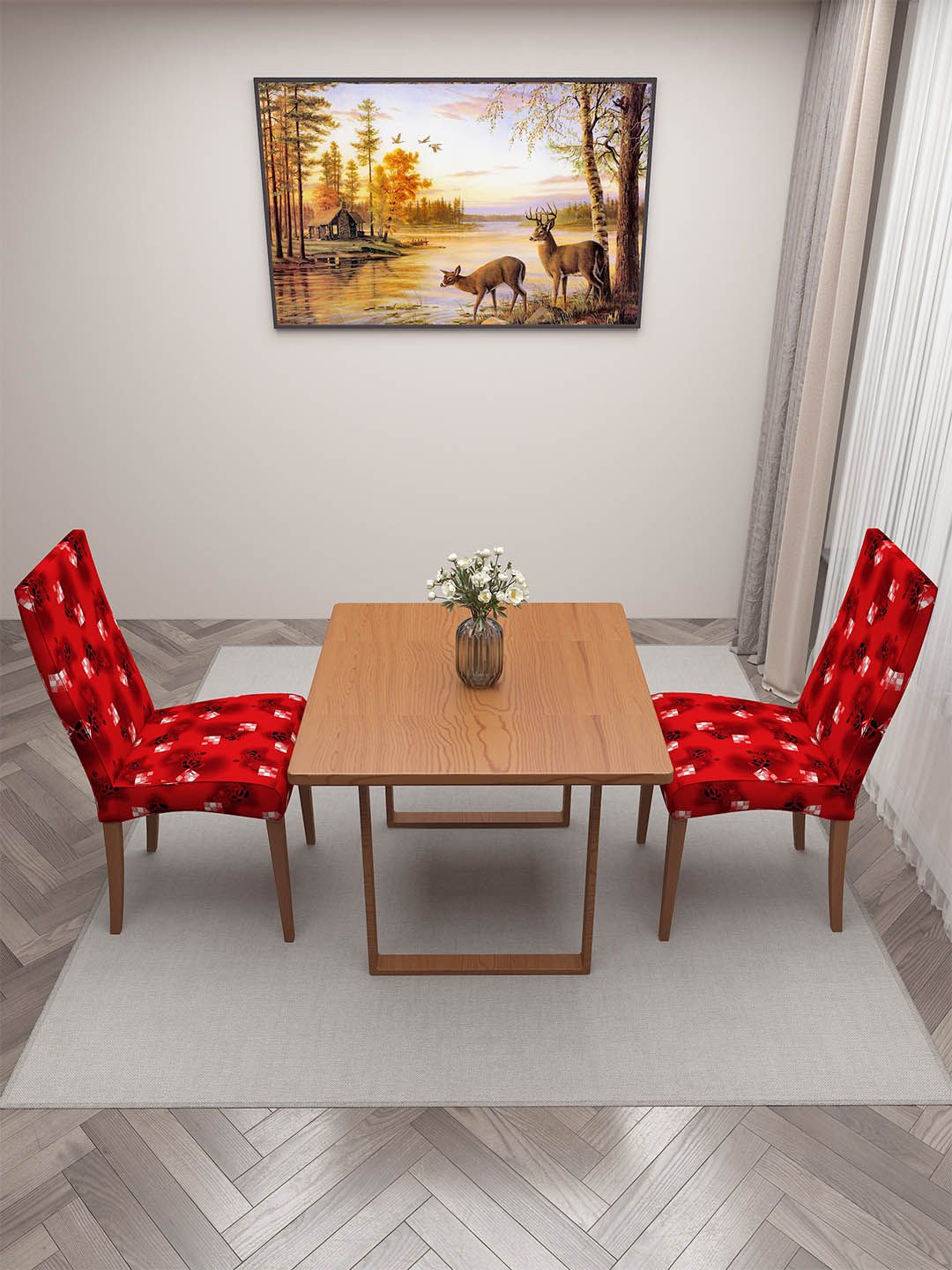 DREAM CARE Red & White 2 Pieces Printed Chair Covers-picture-36
