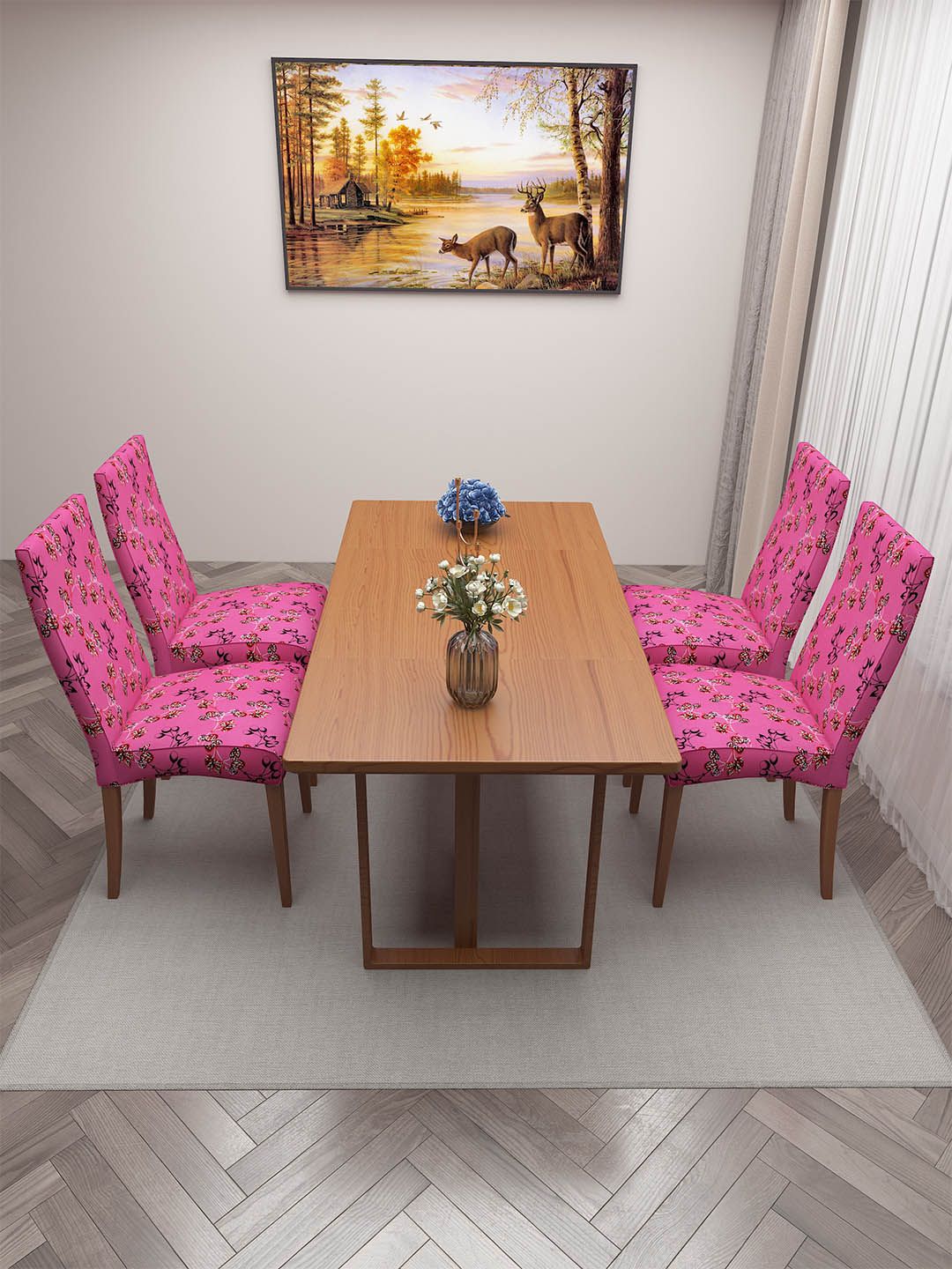 DREAM CARE Pink & White 4 Pieces Printed Chair Covers-picture-23