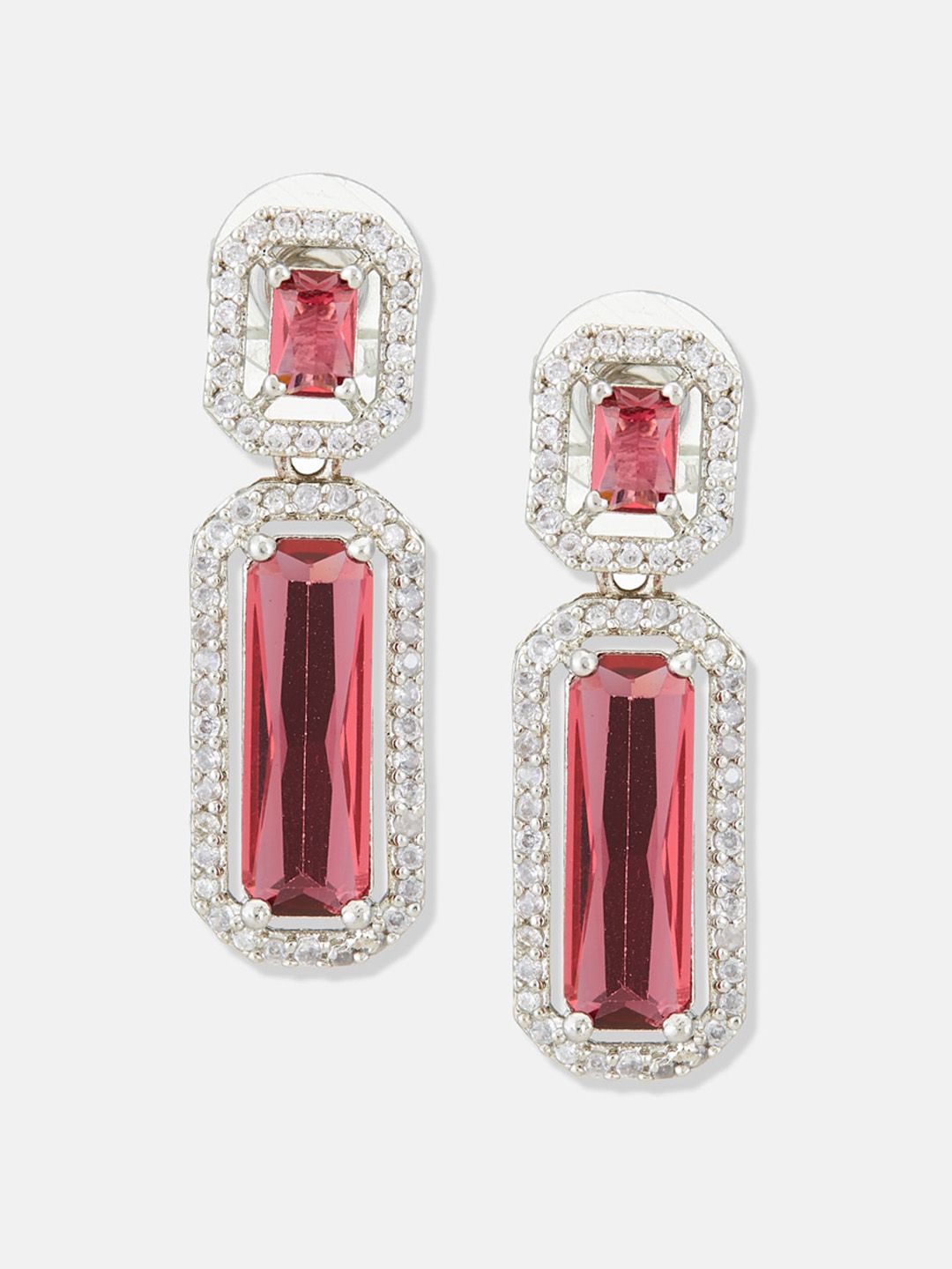 ATIBELLE Silver Plated Geometric Cubic Zirconia Drop Earrings