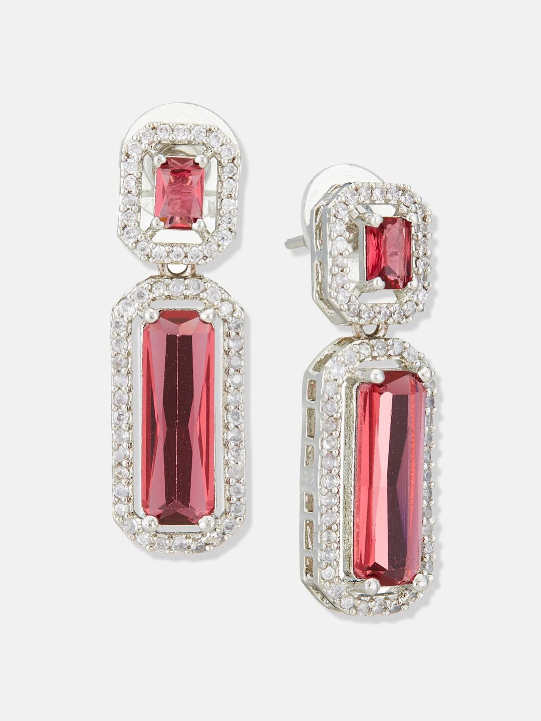 ATIBELLE Silver Plated Geometric Cubic Zirconia Drop Earrings