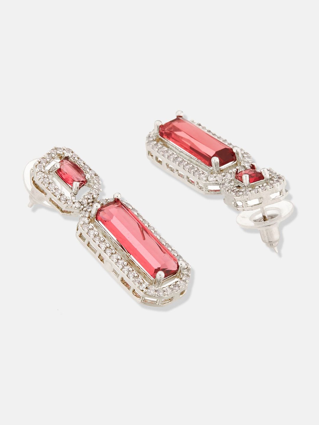 ATIBELLE Silver Plated Geometric Cubic Zirconia Drop Earrings