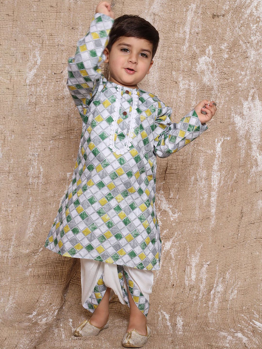 Aj DEZInES Boys Geometric Printed Pure Cotton Straight Kurta With Dhoti Pants-picture-12