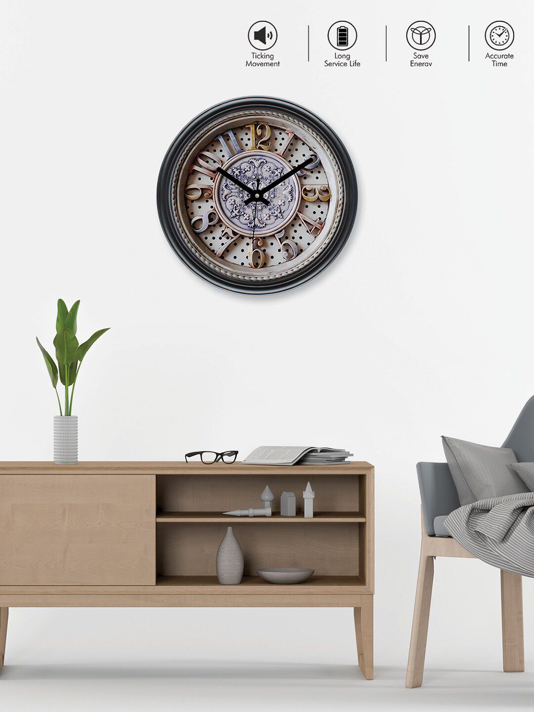 RANDOM Beige & Black Printed Analogue Contemporary Wall Clock-picture-31
