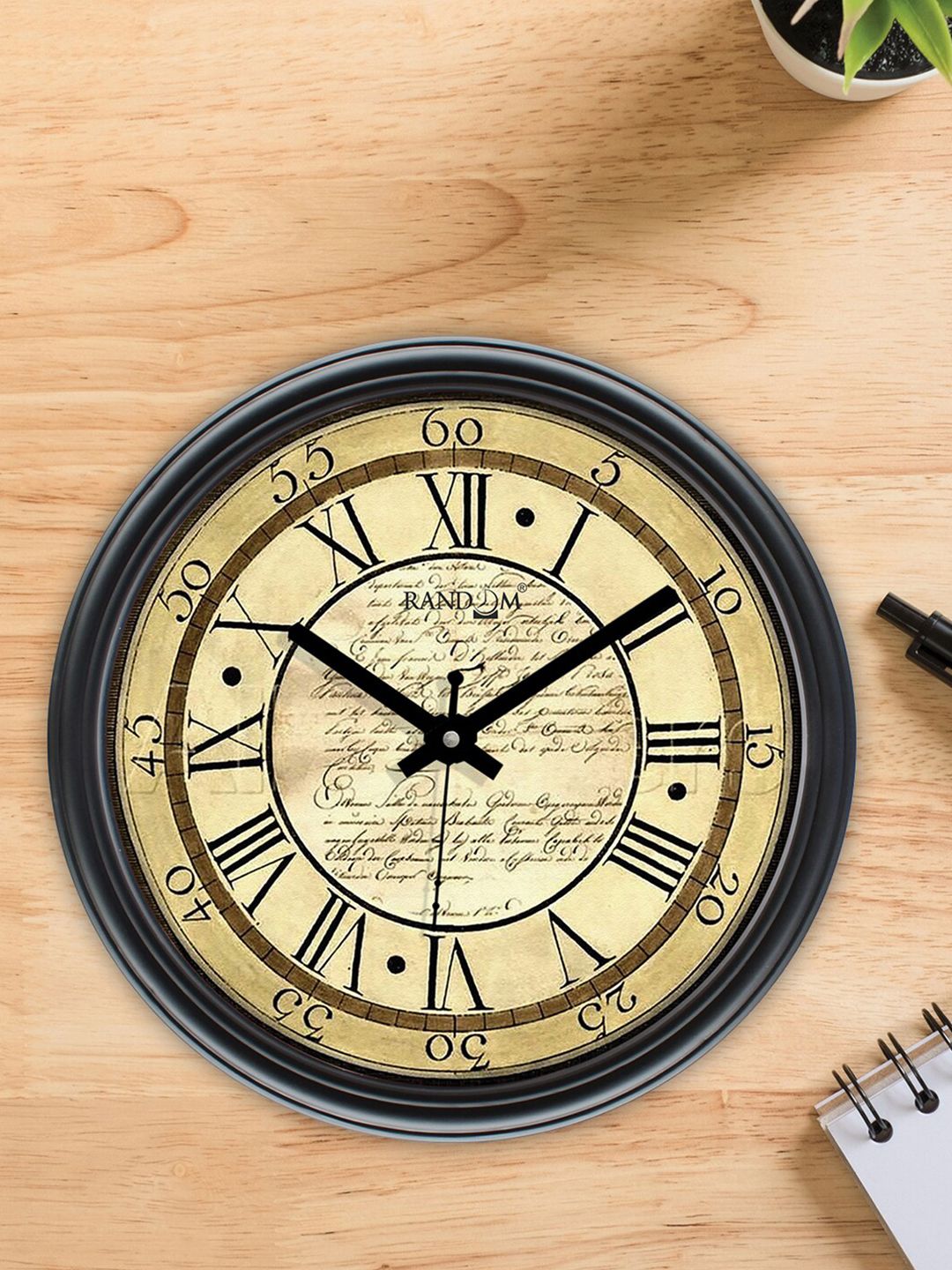 RANDOM Beige & Black Printed Contemporary Wall Clock-image-40