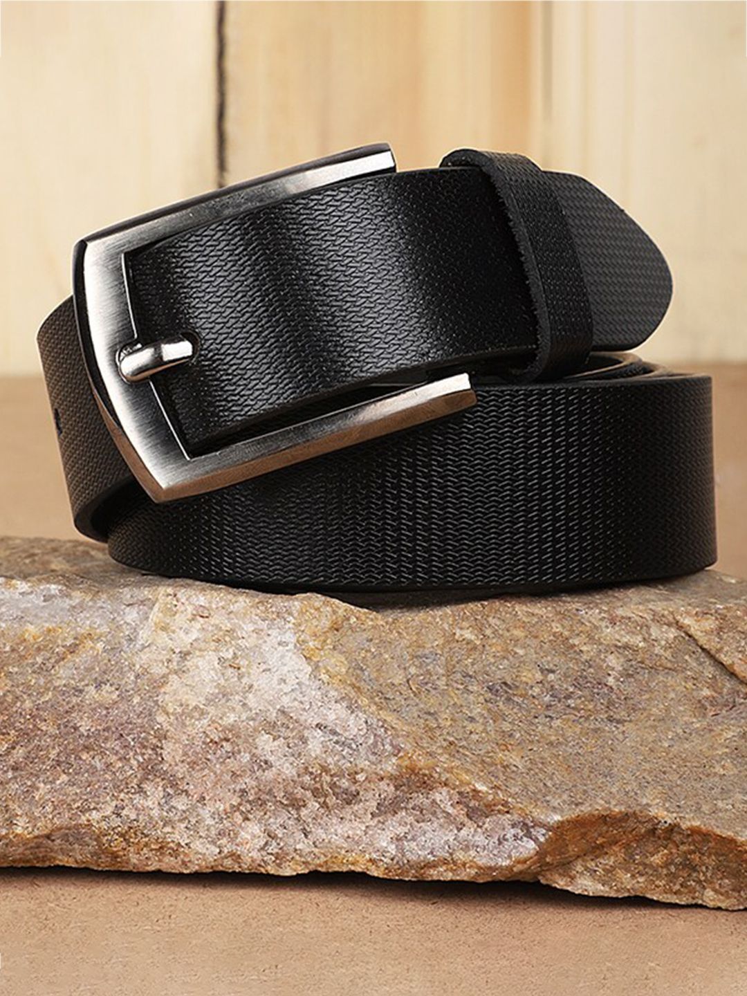 The Roaster Lifestyle Co. Men Black Textured Leather Formal Belt-image-20