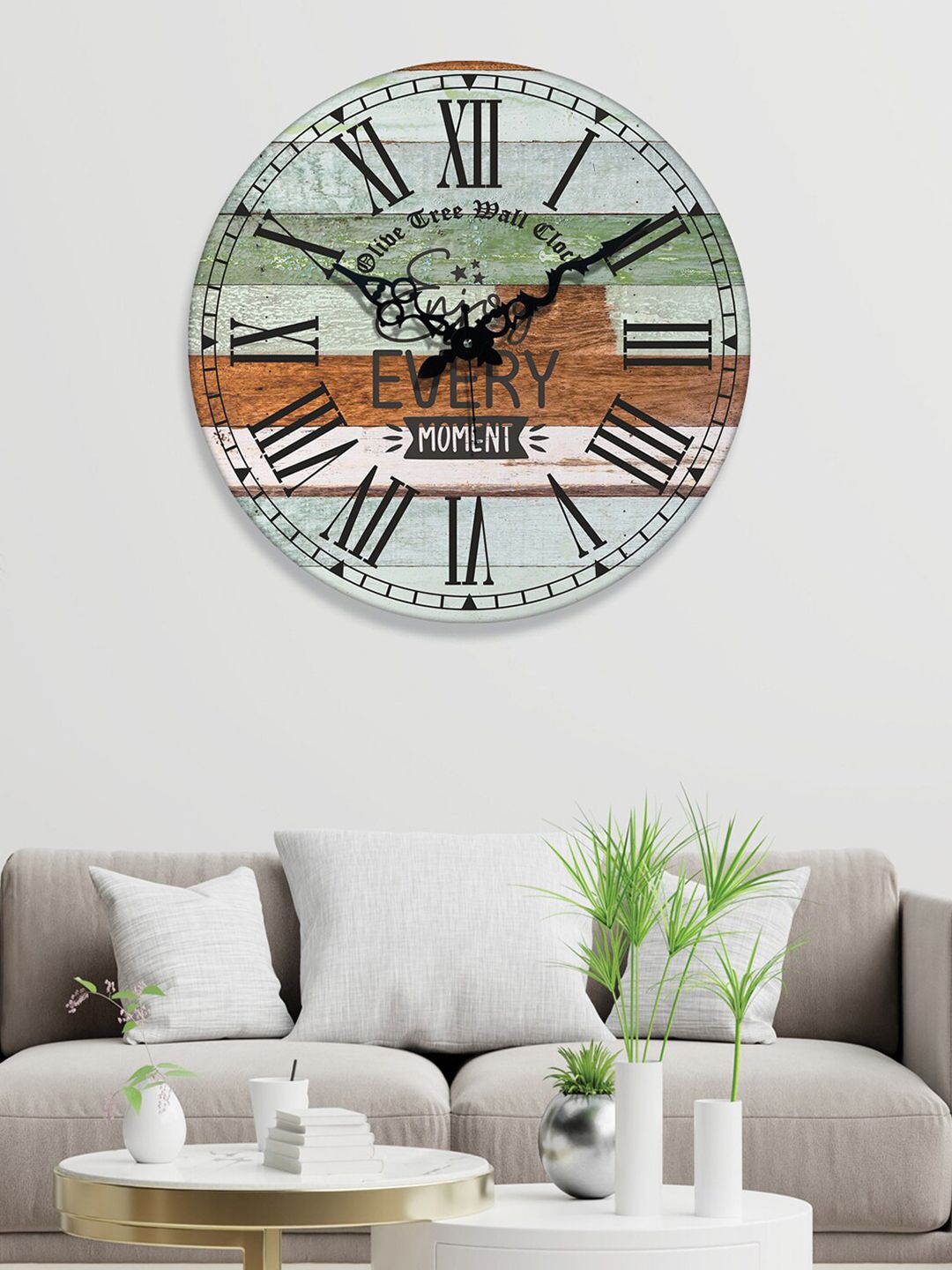 OLIVE TREE Blue & Green Printed Analogue Contemporary Wall Clock-picture-45