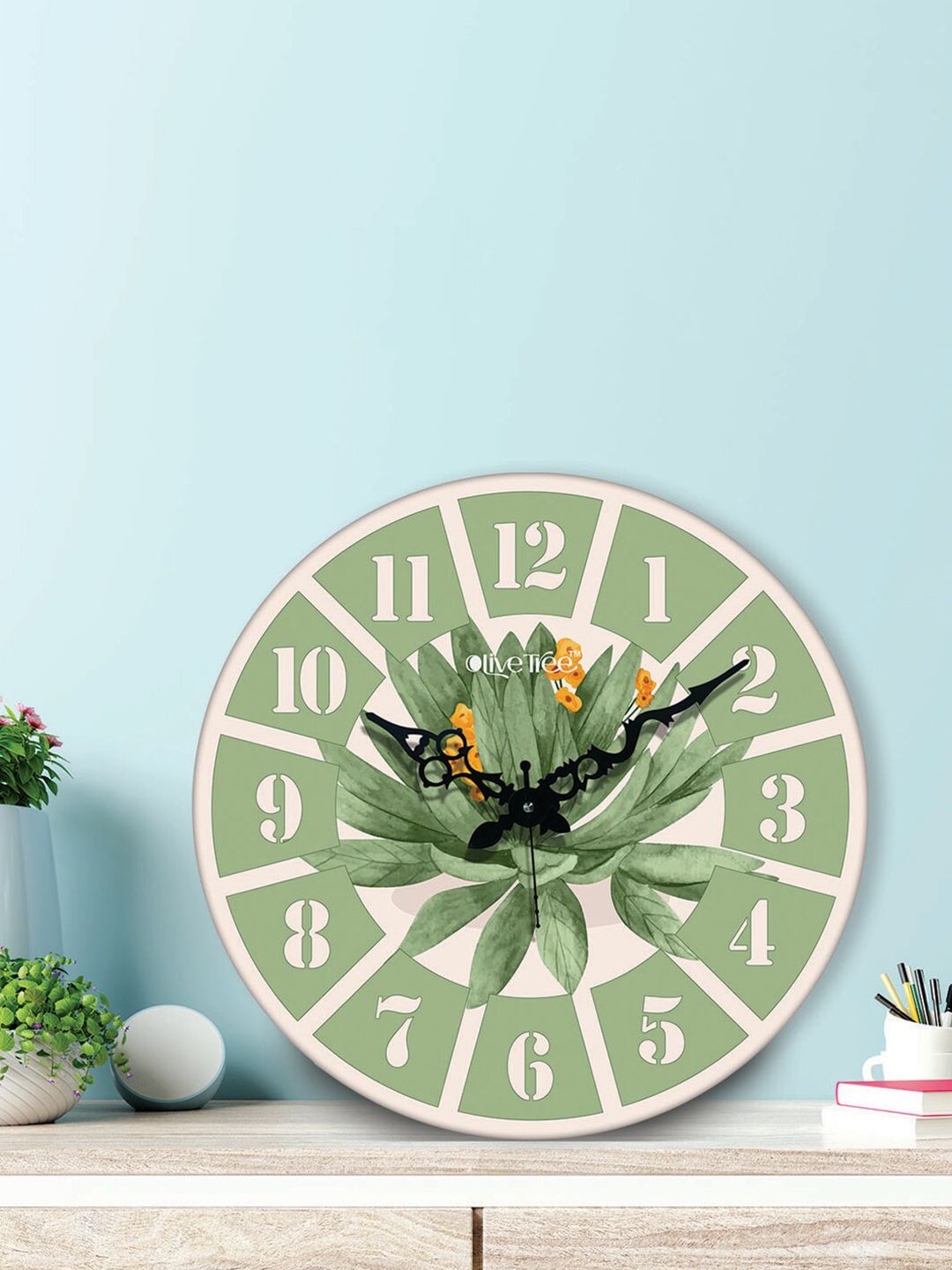 OLIVE TREE Green & Beige Printed Analogue Contemporary Wall Clock-picture-22