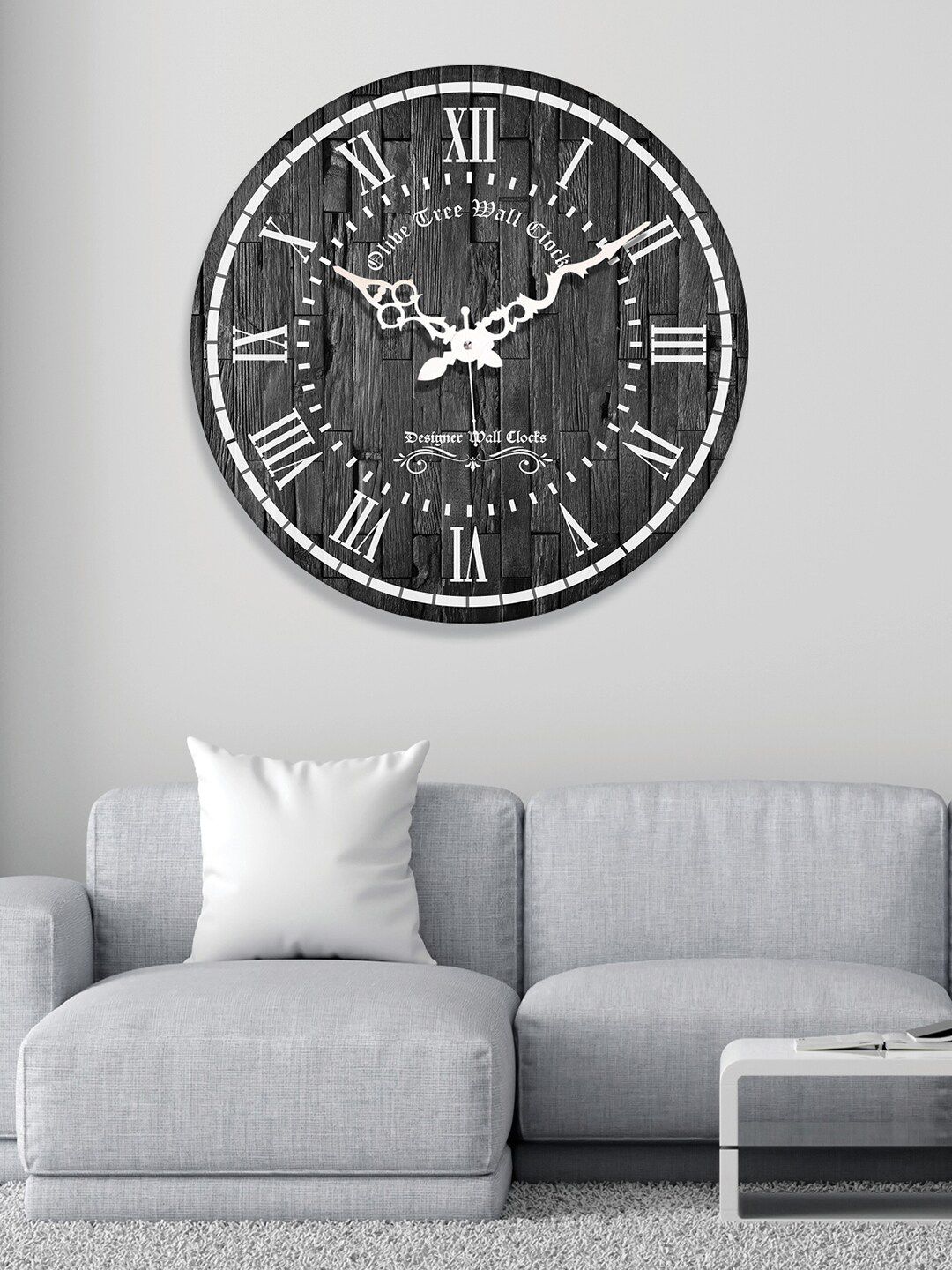 OLIVE TREE Black & White Printed Analogue Contemporary Wall Clock-picture-24