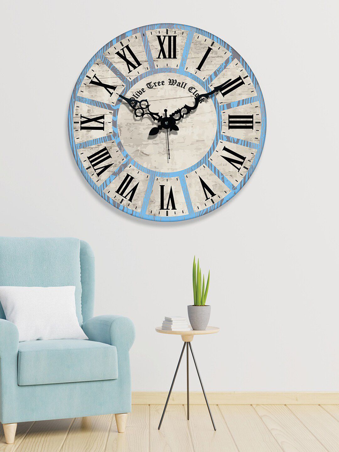 OLIVE TREE Grey & Blue Printed Analogue Contemporary Wall Clock-image-43