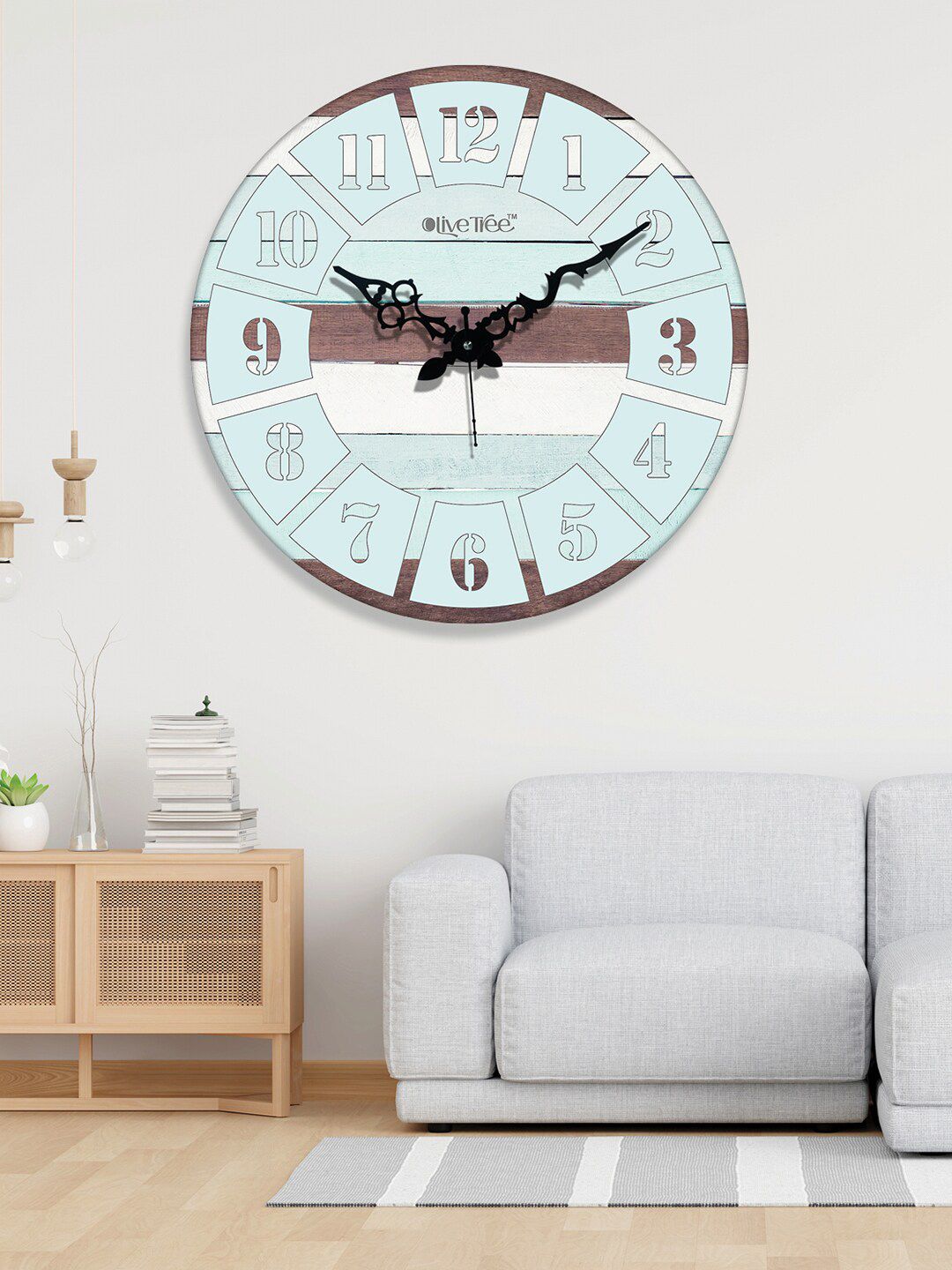 OLIVE TREE Blue & White Printed Analogue Contemporary Wall Clock-picture-46