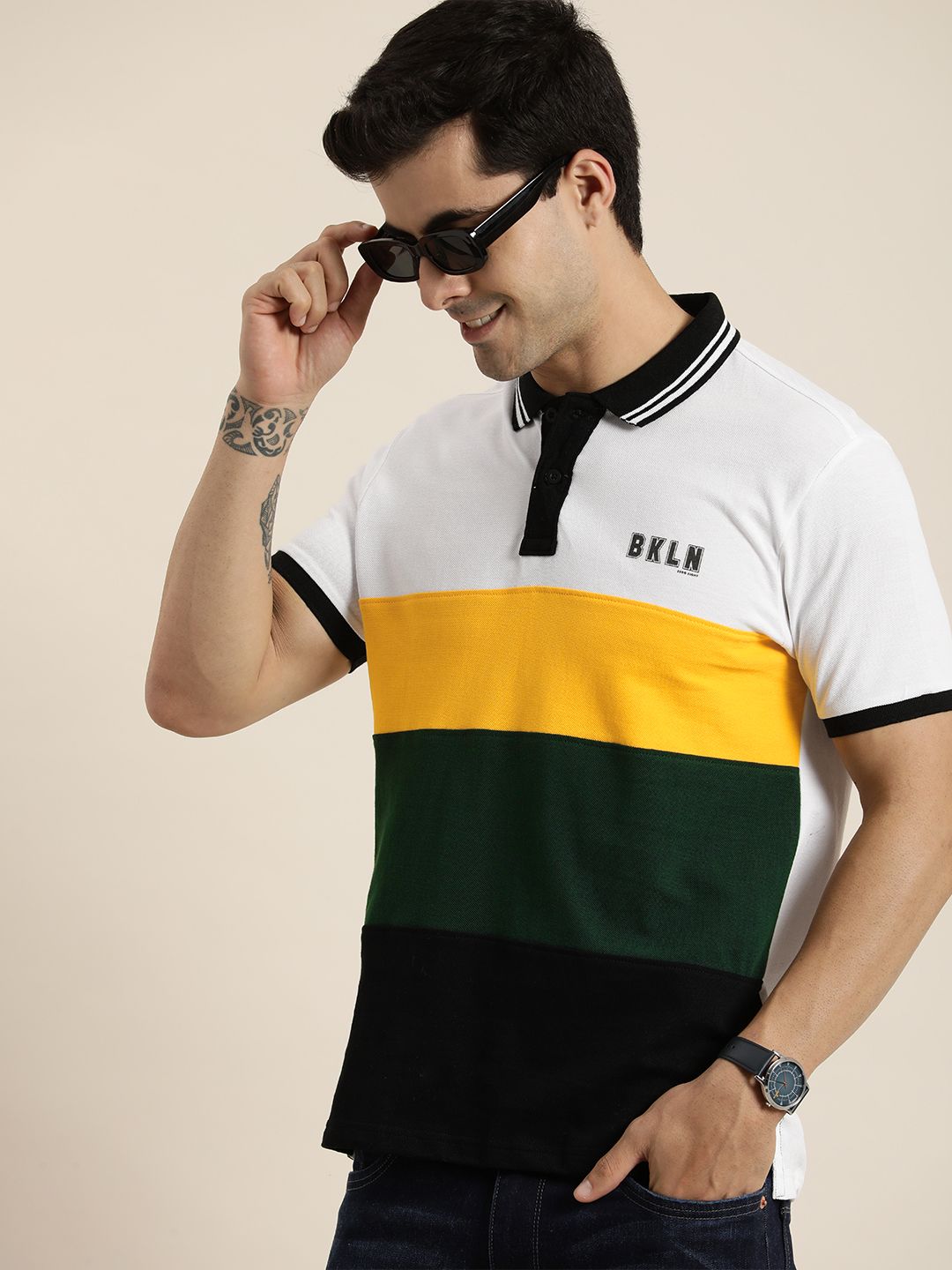 Technosport Colourblocked Polo Collar Antimicrobial Slim Fit Tshirt
