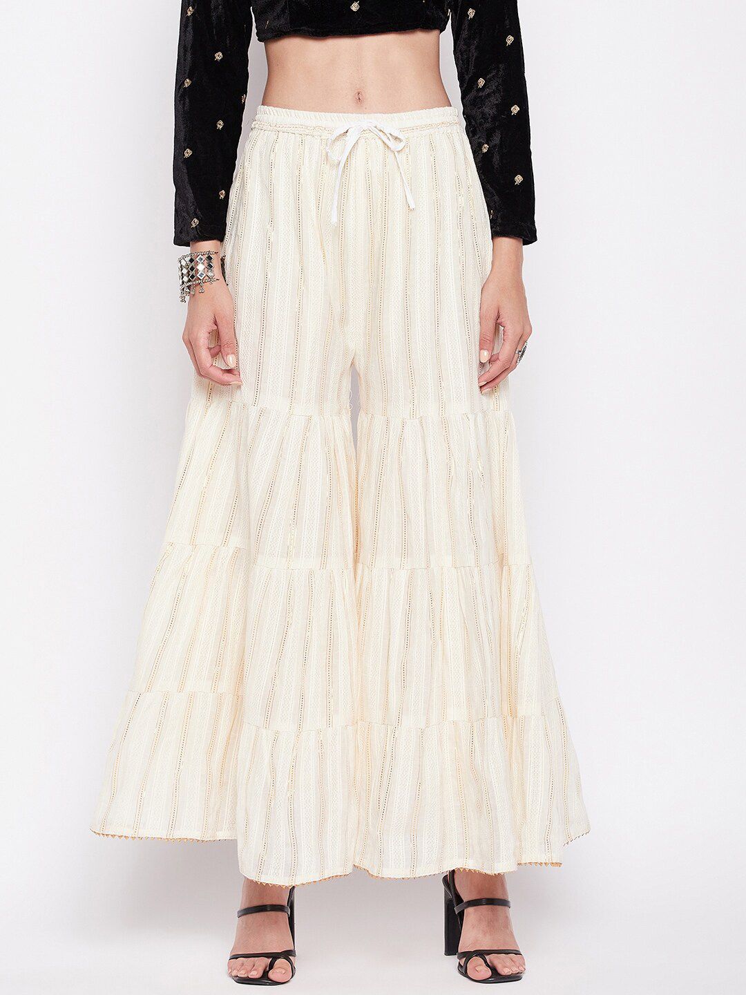 Clora Creation Striped Flared Cotton Palazzos