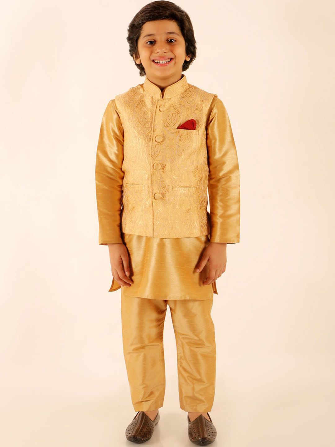 JBN Creation Boys Mandarin Collar Straight Kurta & Pyjamas With Nehru Jacket-picture-20