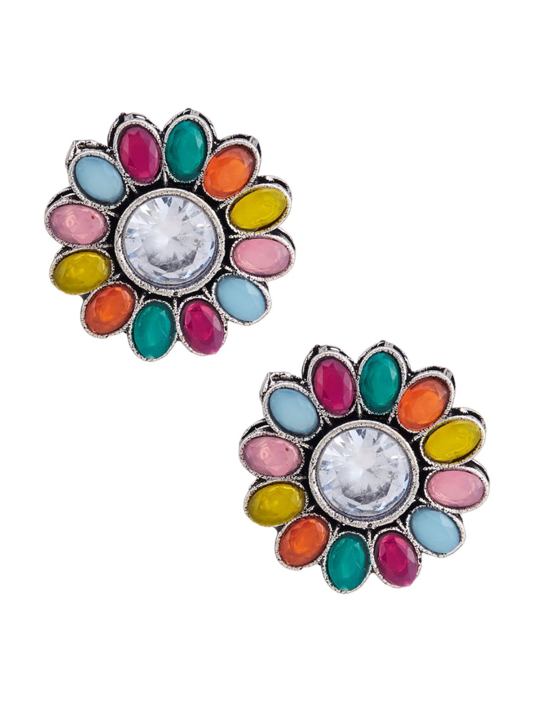 ATIBELLE Set Of 2 Silver-plated Contemporary Stud Earrings